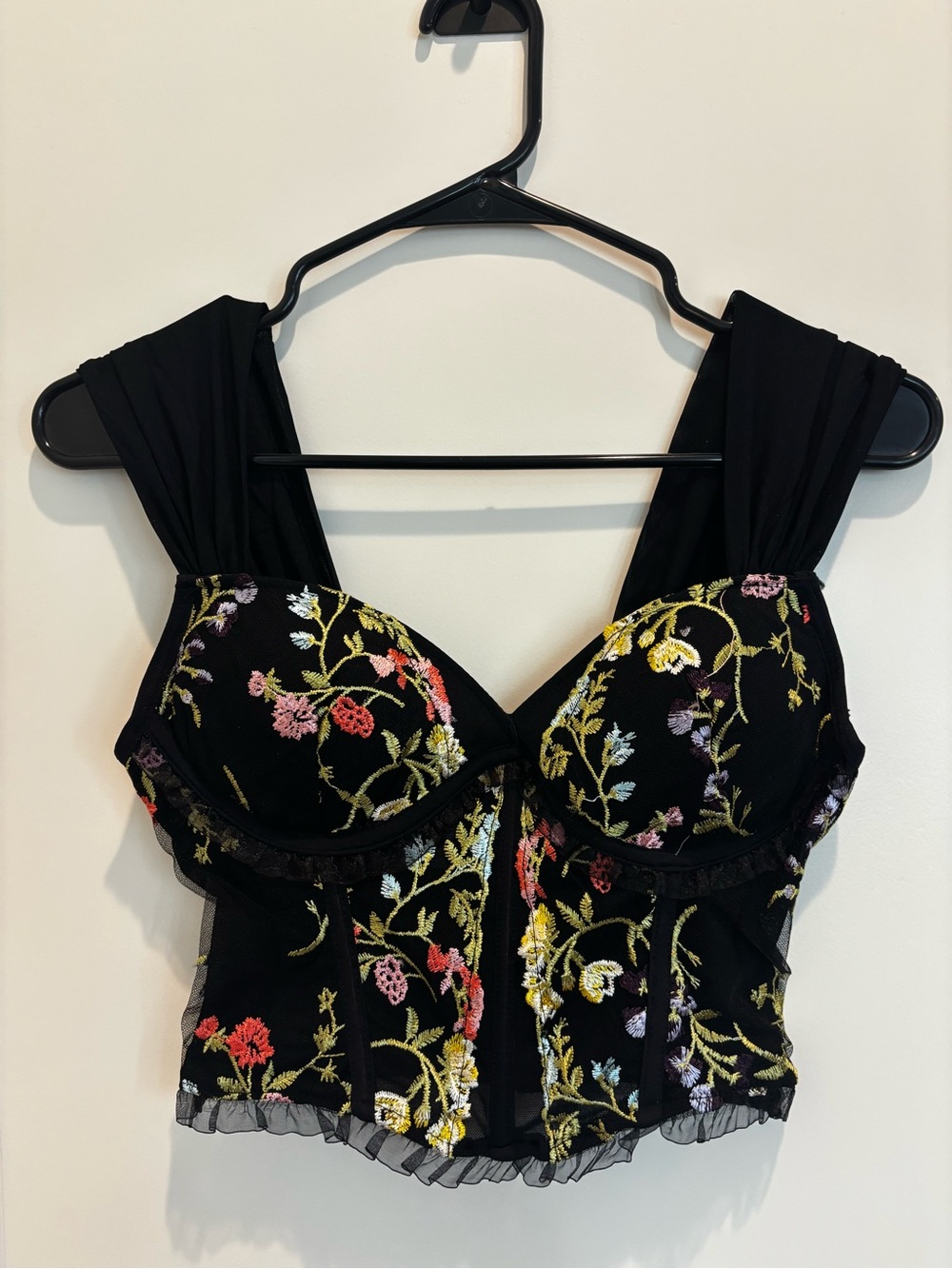Black embroidered bustier crop top - OS. NWT